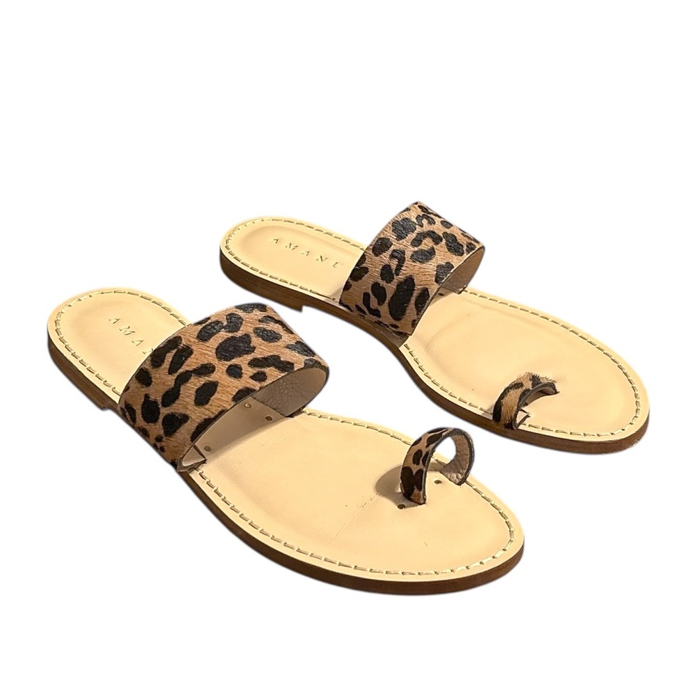 Amanu Leather Calf Hair Leopard Sandals - Picture 3 of 5